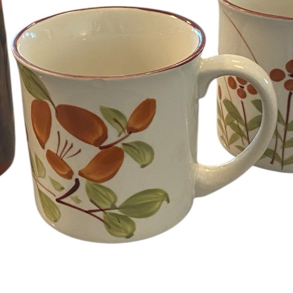 Vintage 70s stoneware Otagiri / Korean Mugs Hand-painted floral botanical. - Picture 6 of 8